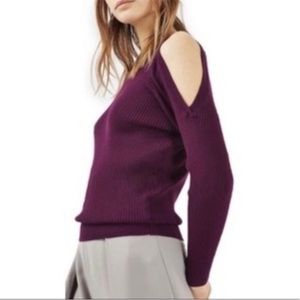 NWOT TOPSHOP Women’s Purple Ribbed Cold Shoulder Pullover Knit Sweater Size 8